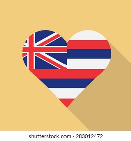 Hawaii heart flag flat style with long shadow. Patriotic design. Vector EPS10