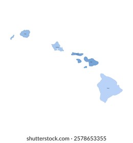 Hawaii, HI - detailed political map of US state. Administrative map divided into counties. Blue map with county name labels. Vector illustration