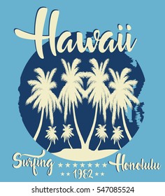 Hawaii - Honolulu surfing typography, t-shirt graphics, vectors