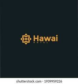 Hawaii hotel logo design vector template, modern hotel logo