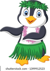 Hawaii hula penguin on white background