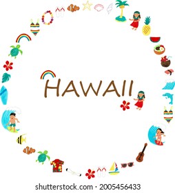 Hawaii icon round frame,Letters with HAWAII means HAWAII