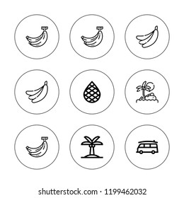 Hawaii icon set. collection of 9 outline hawaii icons with banana, island, palm tree, palm icons. editable icons.