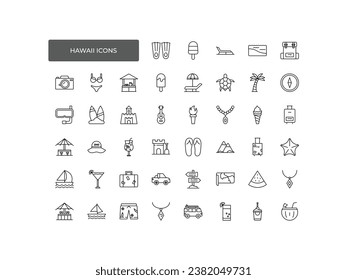 Hawaii icon set , Thin Line and Pixel Perfect Icons