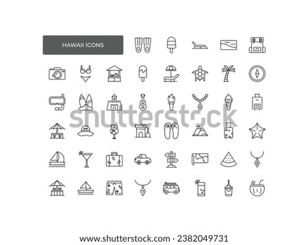 Hawaii icon set , Thin Line and Pixel Perfect Icons