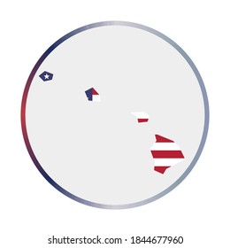Hawaii icon. Shape of the US state with Hawaii flag. Round sign with flag colors gradient ring. Superb vector illustration.