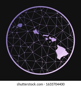 Hawaii icon. Vector polygonal map of the island. Hawaii icon in geometric style. The island map with purple low poly gradient on dark background.