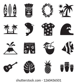 Hawaii Icons. Black Flat Design. Vector Illustration.