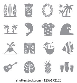Hawaii Icons. Gray Flat Design. Vector Illustration.