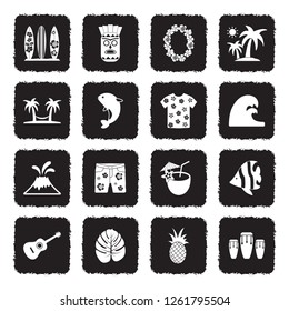 Hawaii Icons. Grunge Black Flat Design. Vector Illustration. 