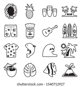 Hawaii Icons. Line With Fill Design. Vector Illustration.