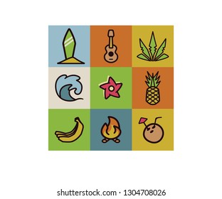 Hawaii Icons Set