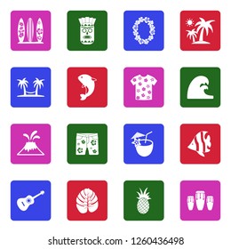 Hawaii Icons. White Flat Design In Square. Vector Illustration. 