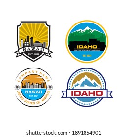 hawaii and idaho skyline vector logo