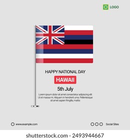 Hawaii Independence Day Social Media Banner, Editable Vector Design with Flag
