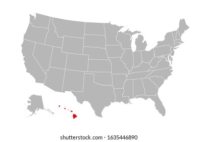 Hawaii island highlighted on USA political map. Gray background. Business concepts.