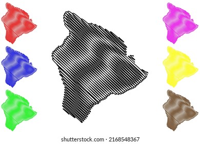 Hawaii island (United States of America, North America, US, USA, Hawaiian Islands) map vector illustration, scribble sketch Hawai‘i or Big Island map