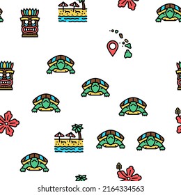Hawaii Island Vacation Resort Vector Seamless Pattern Thin Line Illustration