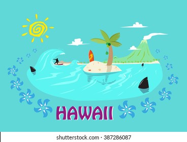 Hawaii Islands and Surfing Concept. Editable Clip Art.