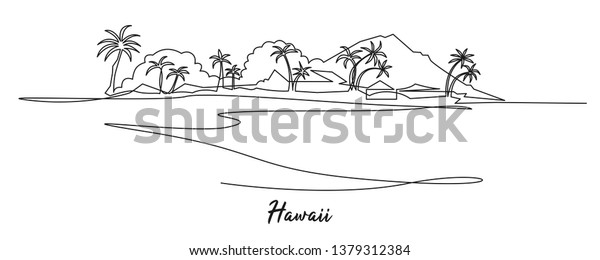 Hawaii Landscape Continuous One Line Drawing Stock Vector Royalty