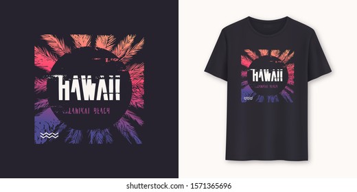 Hawaii Lanikai Beach stylish graphic tee vector design, print. 