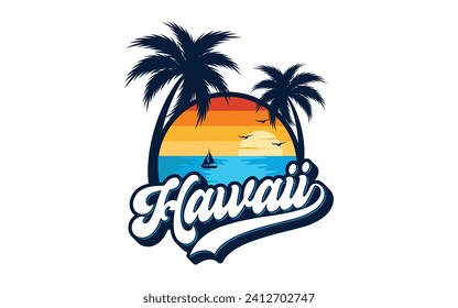 Hawaii logo design template vector, for t-shirt and apparel vector design template