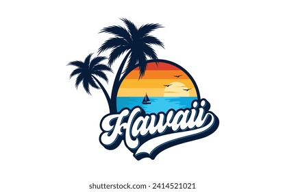 Hawaii logo design template vector, for t-shirt and apparel vector design template	
