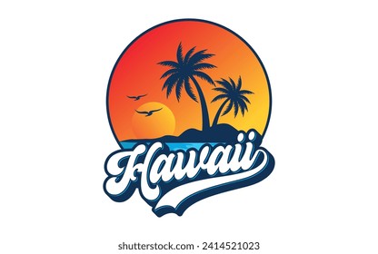 Hawaii logo design template vector, for t-shirt and apparel vector design template	
