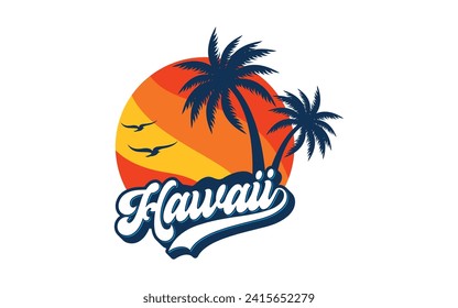 Hawaii logo design template vector, for t-shirt and apparel vector design template	
