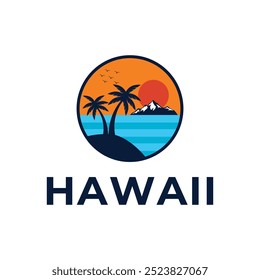 hawaii logo design tropical island concept idea with label badge circle