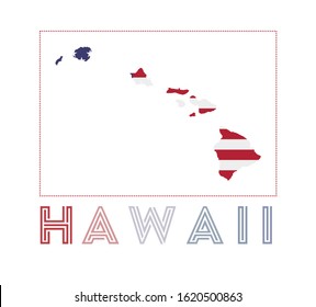 Hawaii logo featuring a map of the islands with names and the flag, showcasing a vibrant design.