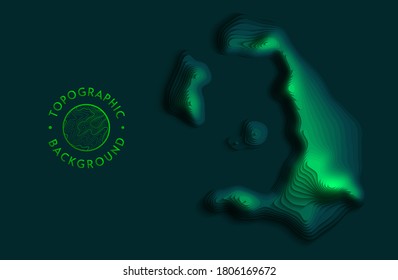 Mapa de Hawaii mapa abstracto de degradado verde. 3.d corte de vectores de arte de mapas topográficos. Onda de color de la artesanía de papel con forma de papel fluido. EPS de alivio 3D 10.
