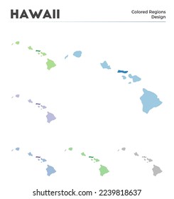 Hawaii map collection. Borders of Hawaii for your infographic. Colored US state regions. Vector illustration.