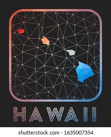 Hawaii map design. Vector low poly map of the US state. Hawaii icon in geometric style. The US state shape with polygonal gradient and mesh on dark background.