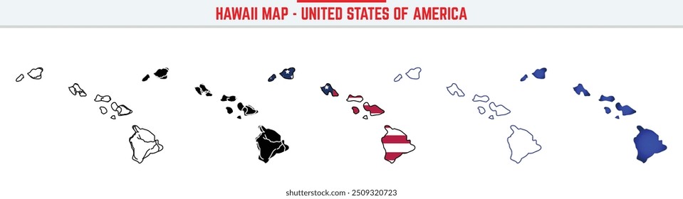 Hawaii Map with editable stroke icon. Hawaii USA State thin line icon, Hawaii map vector illustration, Hawaii, HI blue silhouette vector map