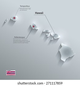 Hawaii map flag glass card paper 3D vector