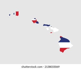 Hawaii Map Flag. Map Hawaii with the Hawaiian state flag. United States, America, American, United States of America, US State Banner. Vector illustration.