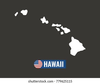 Hawaii map isolated on white background silhouette. Hawaii USA state. American flag. Vector illustration.