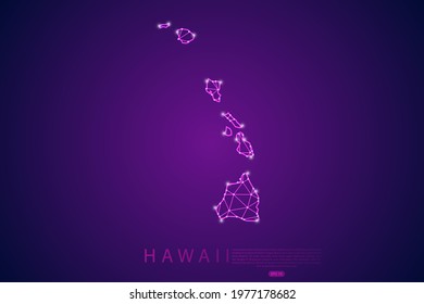Hawaii Map mash line and point scales on purple technology background. Wire Frame 3D mesh polygonal network line, design sphere, dot and structure -  Vector illustration eps 10