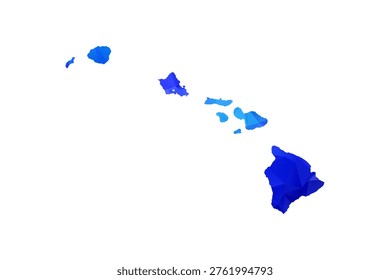 Hawaii map - Polygon Style Vector Illustration in Blue Gradient, Low Poly Geometric Design, Isolated on White Background, Perfect for Infographics, Education, and Modern Presentations.