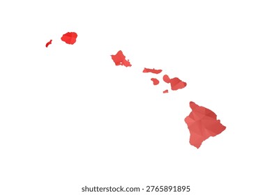 Hawaii Map - Polygon Style Vector Illustration in Red Gradient, Low Poly Geometric Design, Isolated on White Background, Perfect for Infographics, Reports, and Educational Materials.
