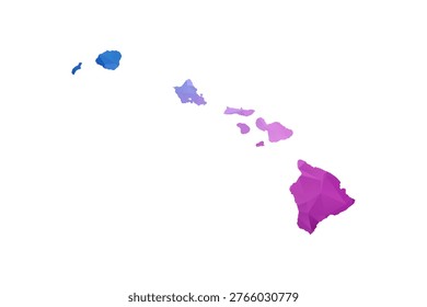 Hawaii Map - Polygon Style Vector Illustration in Blue and Purple Gradient, Low Poly Geometric Design, Isolated on White Background, Ideal for Infographics and Learning Materials.