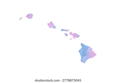 Hawaii Map - Polygon Style Vector Illustration in Pastel Blue and Pink Gradient, Low Poly Geometric Design, Isolated on White Background for Infographics and Education.