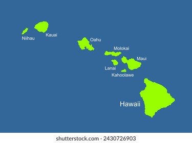 Hawaii map silhouette vector illustration isolated on blue background. Paradise island archipelago. United states of America territory. USA state symbol.