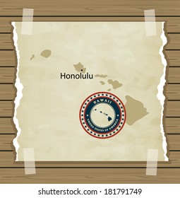 Hawaii map with stamp vintage vector background