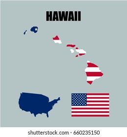 Hawaii map with USA flag