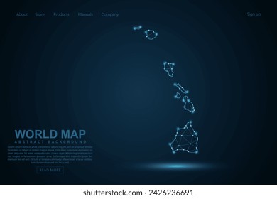 Mapa de Hawái - USA Map línea de masa y escalas de puntos sobre fondo azul de la tecnología. Línea de red poligonal de malla 3D de marco de alambre, esfera de diseño, punto y estructura - Ilustración vectorial eps 10