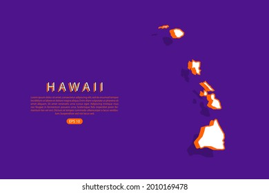 Hawaii map - USA, United States of America map, World map vector template with isometric style including shadow, white and orange color on purple background - Vector illustration eps 10