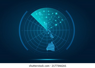Hawaii Map - USA, United States of America Map vector template with futuristic circle radar style HUD, GUI, UI interface isolated on blue background for design - Vector illustration eps 10