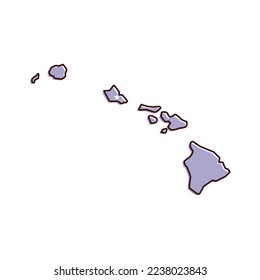 Hawaii map vector illustration. Lavender colored map of western state with the capital - Honolulu. United States od America, infographics, geography concepts.